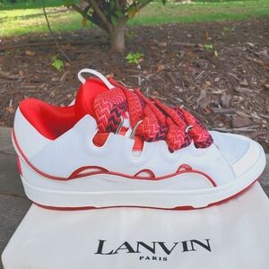 Red Lanvin Curb Panelled Sneakers Sz 45 11-12 Men Fits 9-10 Women SSENSE